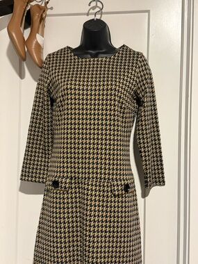 Everlane Houndstooth Mini Dress in Black and Tan